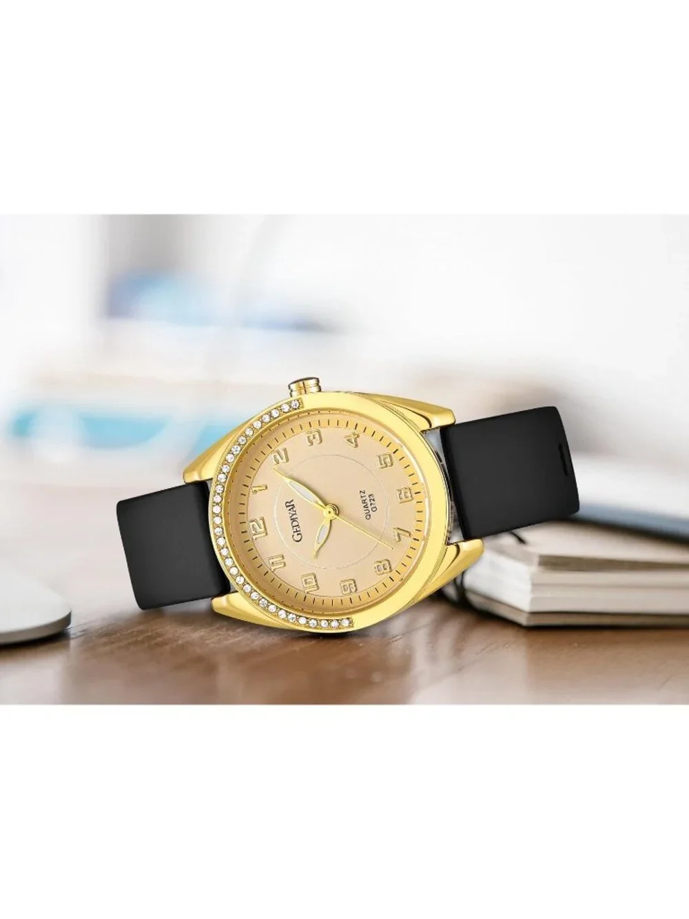 Women's Gold Silicone Strap Waterproof Analog Quartz Easy Read Dial Wrist Watch